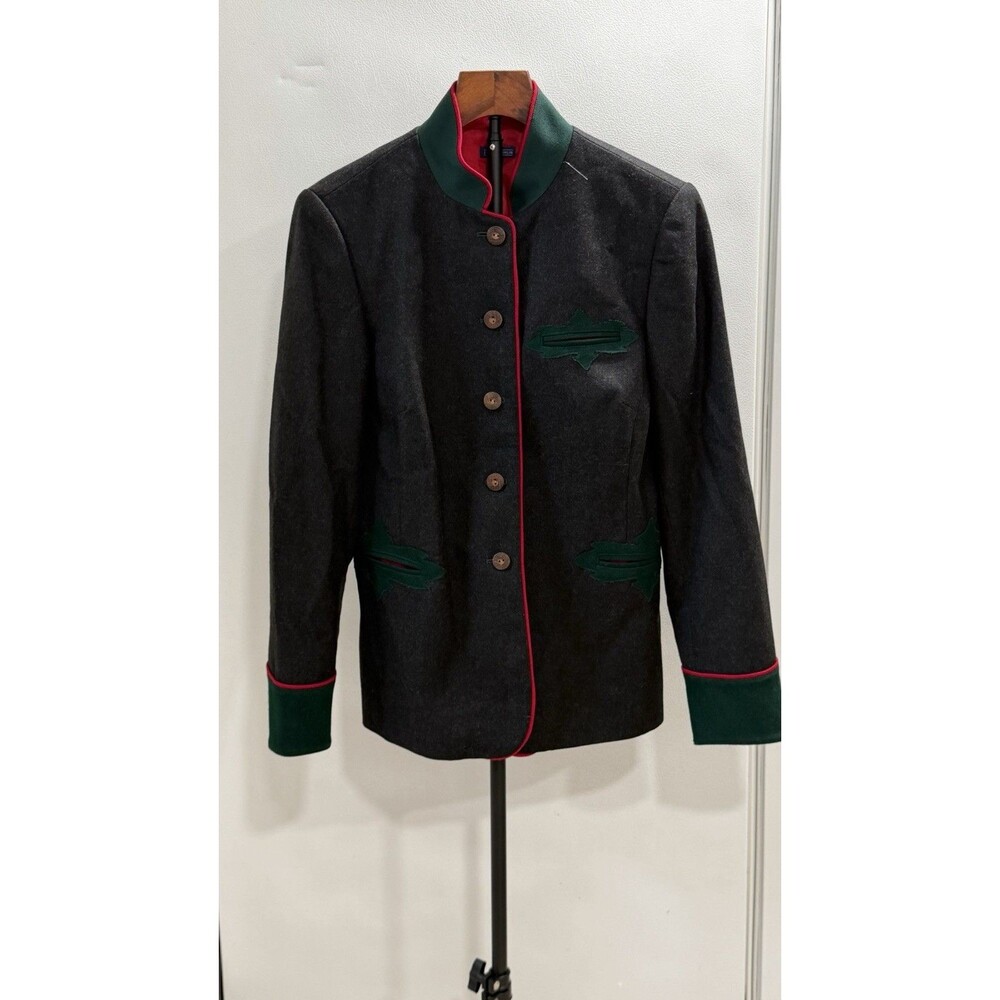 J.McLaughlin Women's 100% Wool Austrian Tyrolean Trachten Jacket Charcoal Size 6